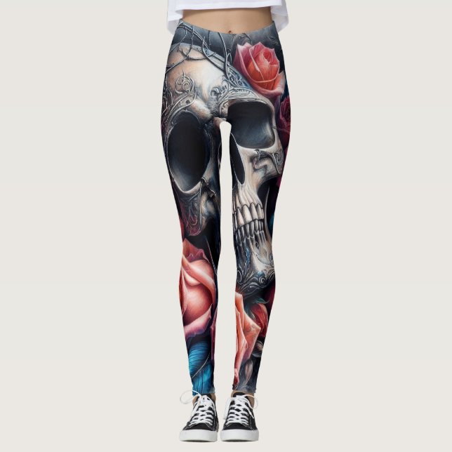 Legging Caveira com Rosas e Bluebird (Frente)