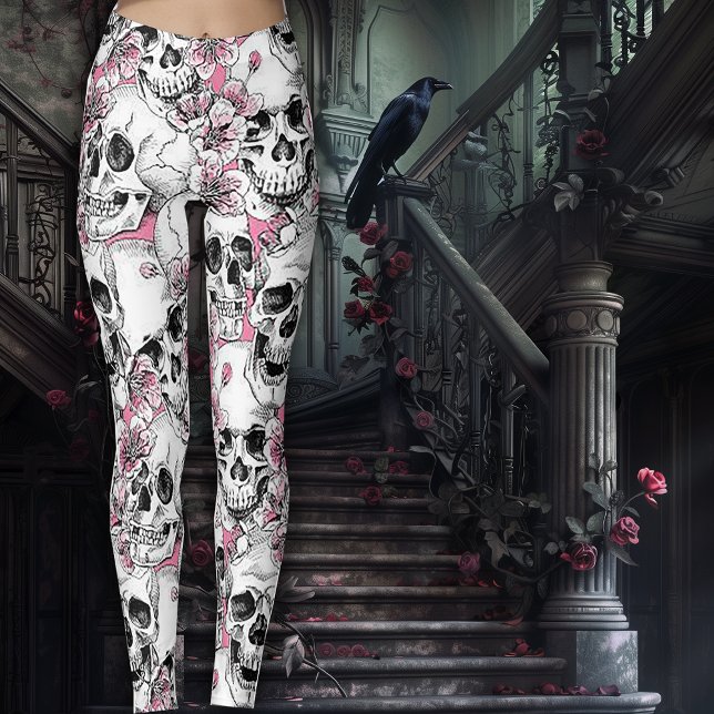 Legging Caveiras com Flores Rosas (Criador carregado)