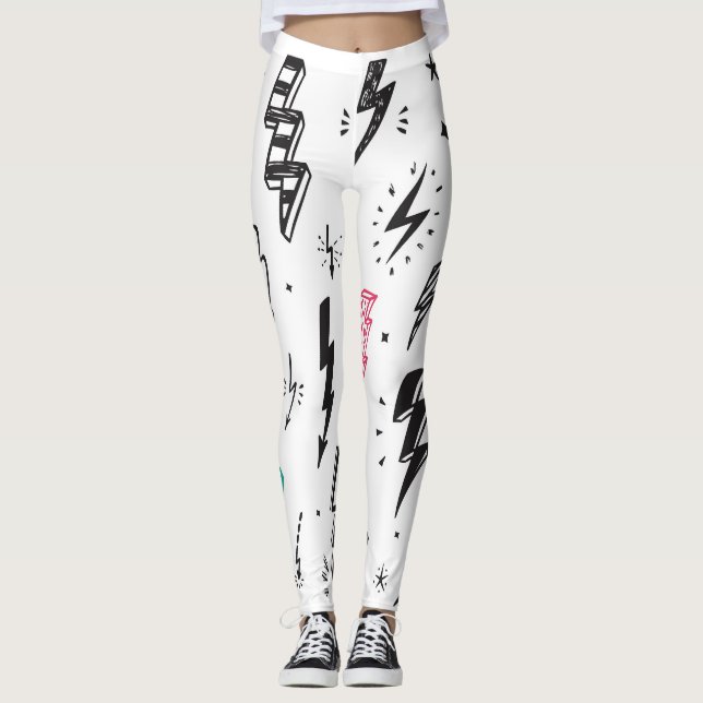 Legging Cavilhas de relâmpago, conjunto de rabiscos desenh (Frente)