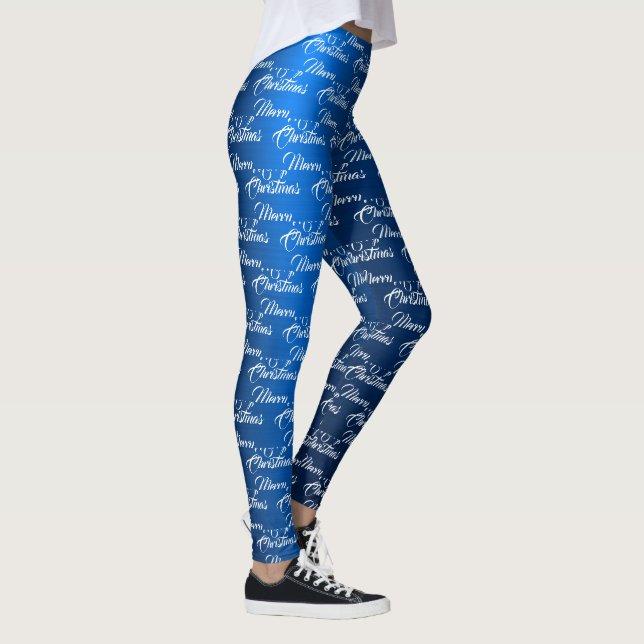 Legging Celebração de Natal Flocos de Neve Brancos Azul Ma (Direita)