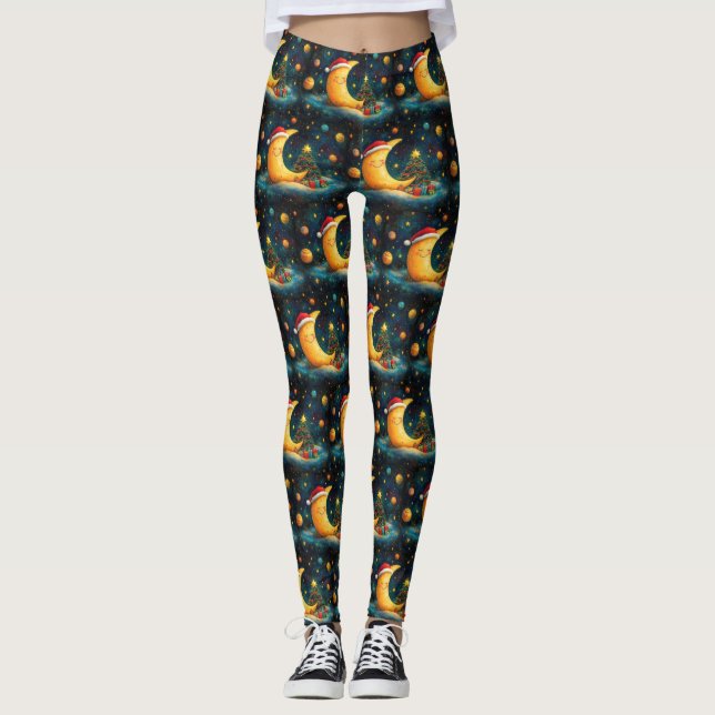 Legging Celebração Engraçada da Lua de Natal (Frente)