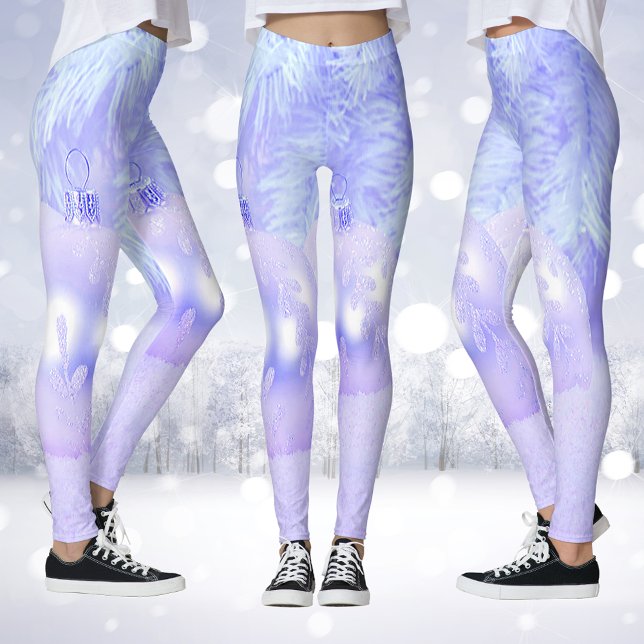 Legging Cena de Neve com Ornamentos e Neve Azul (Snow Scene with Ornaments and Blue Tint Snow Leggings)