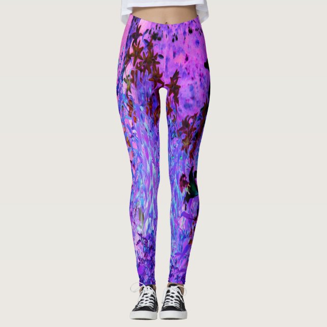 Legging Cenário de Jardim de Lírios Preto e Carmesim Assus (Frente)