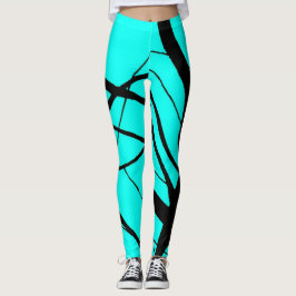 Legging Cerceta brilhante e caneleiras lineares pretas