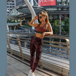 Legging Cereja escura vermelha com uma estampa de rosa por