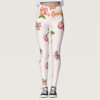 Legging Cerejas e Laços Rosa Fofo Padrão Sem Costura