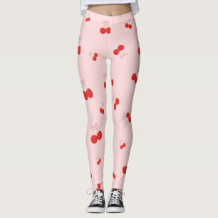 Legging Cerejas Vermelhas com Laço Rosa Coquette Cottage C