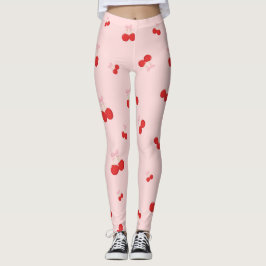 Legging Cerejas Vermelhas com Laços Cor-de-Rosa Coquette C