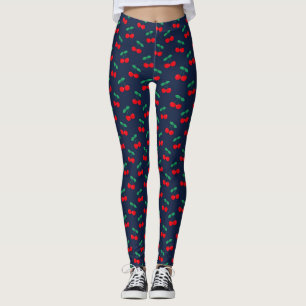 Legging Cerejas Vermelhas de Verão Fofas Azul Marinho e Ve