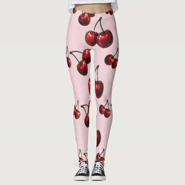 Legging Cerejas Vermelhas Lustrosas Retro Glam "Suculentas (Frente)