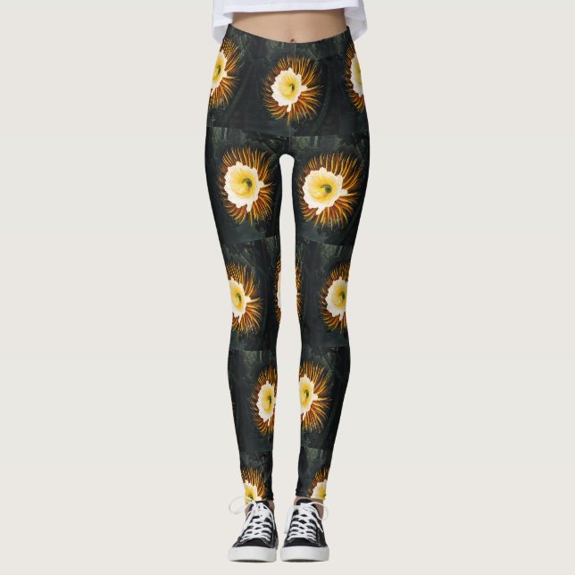 Legging Cereus Noturno Antigo que Floresce à Noite Arte Gó (Frente)