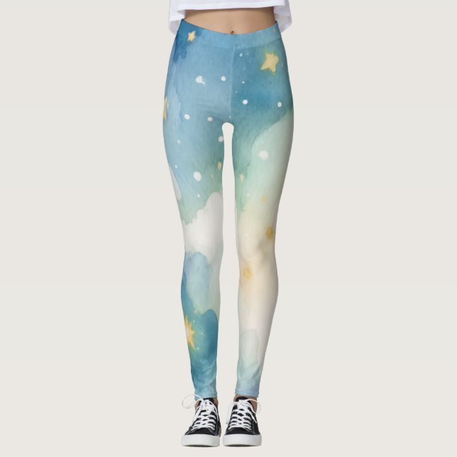 Legging Céu Azul-Amarelo de Aquarela (Frente)