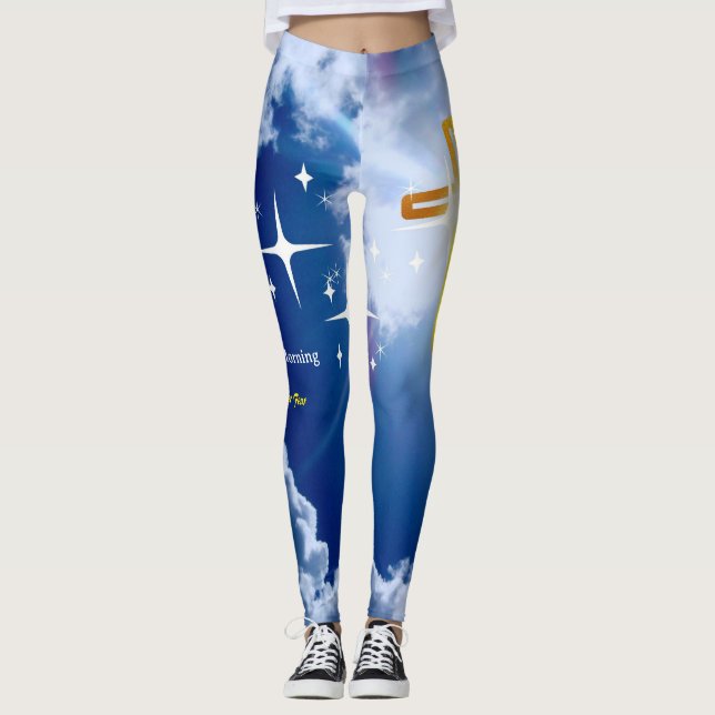 Legging Céu azul com nuvens brancas e cruz Ouro (Frente)