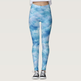 Legging Céu de névoa azul suave em aquarela Padrão abstrat