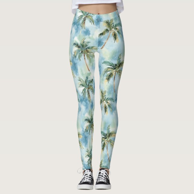 Legging Céus Azuis Palmeiras Ilha Tropical   (Frente)
