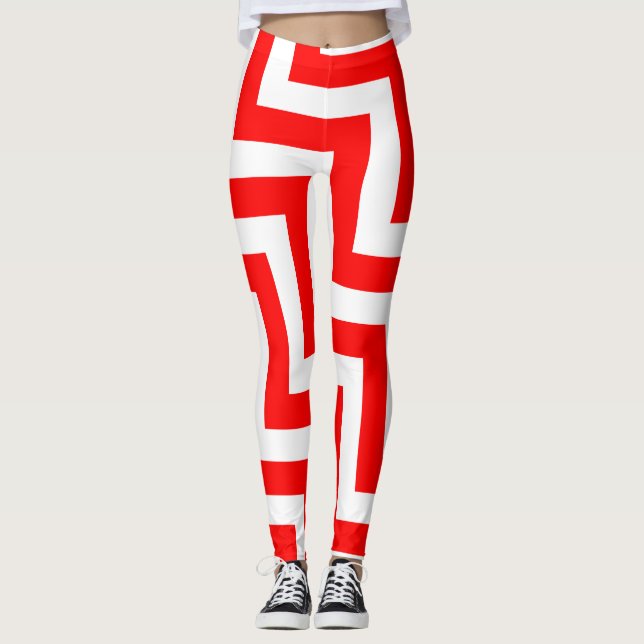 Legging Cevon Diagonal de Grande Tamanho Vermelho e Branco (Frente)
