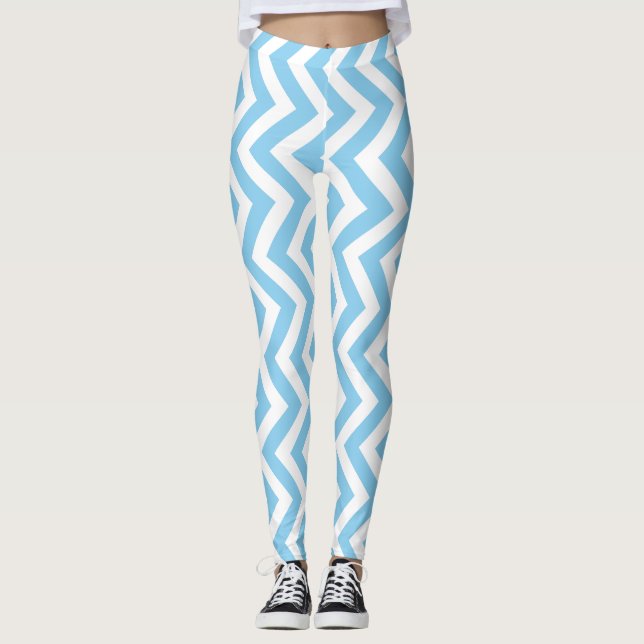 Legging Cevon Vertical de Tamanho Médio Branco e Azul Bebê (Frente)