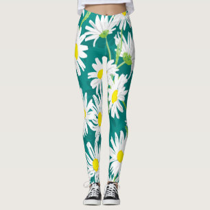 Legging Chamomile Turquoise: Ilustração Sem Costura Floral