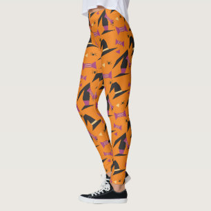 Legging Chapéu de Bruxa de Halloween Doce Aranha Laranja R
