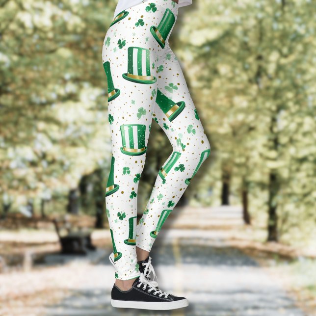 Legging Chapéus e Trevos de Ouro Verde Luxo Branco (Criador carregado)