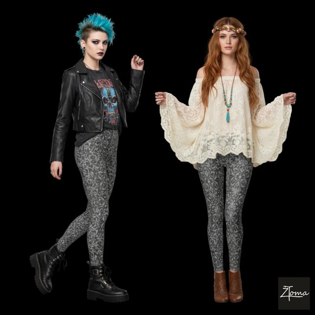 Legging Charcoal Gray Damask Monochrome Floral Tapestry (Criador carregado)