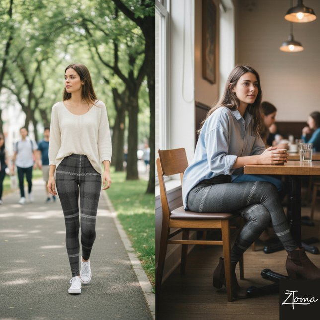 Legging Charcoal Gray Monochromatic Square Plaid Tartan (Criador carregado)