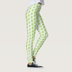 Legging Chartreuse Green Daisy Impressão, Hippie Flower Im