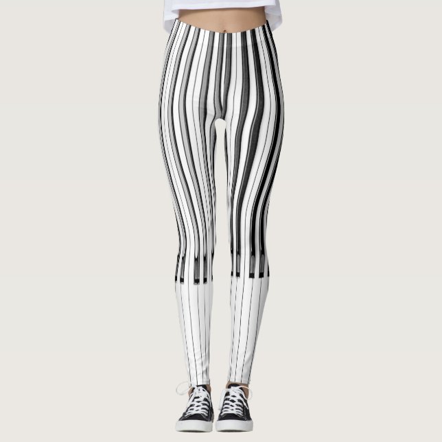 Legging Chaves para piano Abstrato preto e branco (Frente)