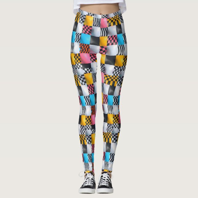Legging Checkerboard 3D vibrante - Pop retrorreflector rep (Frente)
