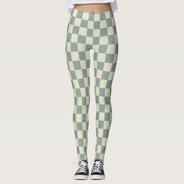 Legging Checkerboard verde e amarelo pálido (Frente)