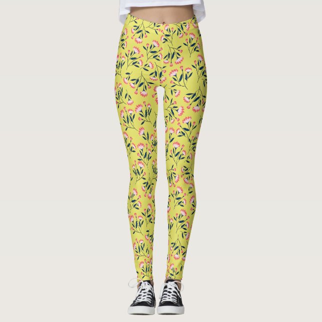 Legging  Cheerful Floral Pattern: Pink Flowers  (Frente)