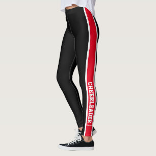 Legging Cheerleader preto branco e vermelho