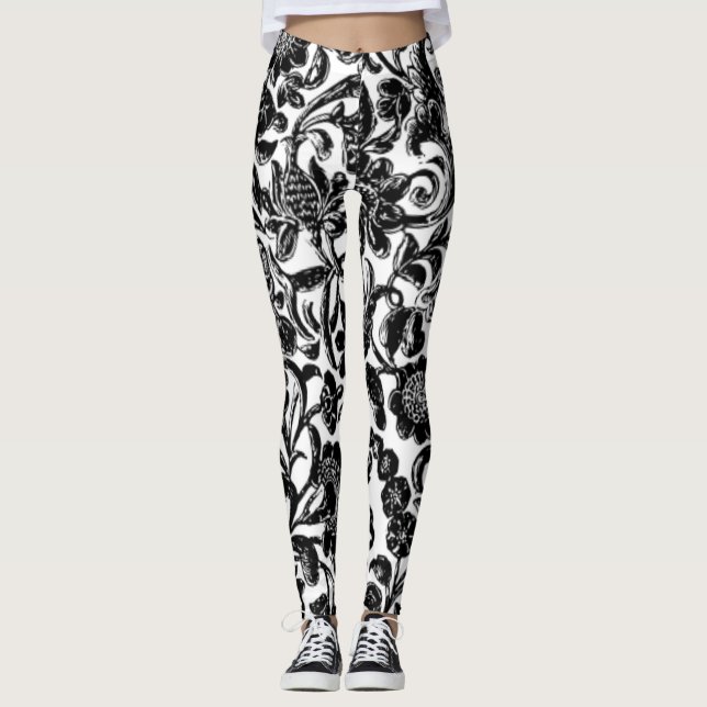 Legging Cheio de Padrão de Arte Floral (Frente)