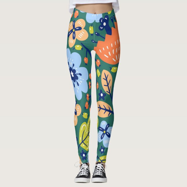 Legging Cheio de Padrão de Arte Floral (Frente)