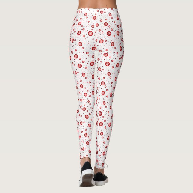 Legging Cheio Padrão de Flocos de Neve de Natal Branco e V (Verso)