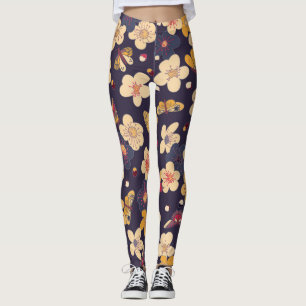 Legging Cherry Blossom Butterfly Impressão asiático