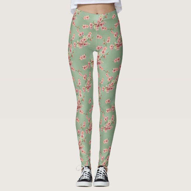 Legging Cherry Blossoms em Rosa e Teal (Frente)
