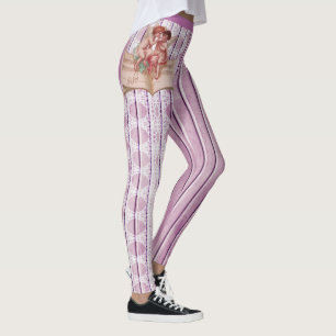 Legging Cherubs Angels White Lace Lilac Rosa Stripe Roxo