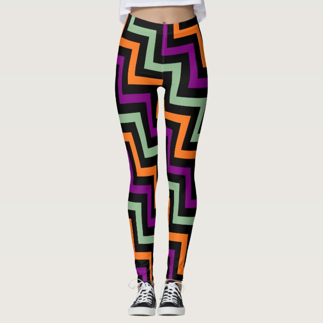 Legging Chevon Diagonal Pumpkin, Roxo, Verde e Preto (Frente)