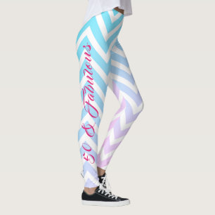 Legging Chevron Girly Chic 50º Aniversário Azul Teal Rosa