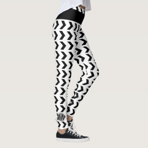 Legging Chevron Padrão Cute Branco Monograma Preto Branco