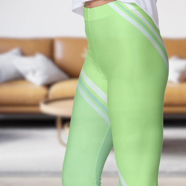 Legging Chic Light Teal sob Impressão verde-claro (Chic Light Teal under Pale Green Banded Print Leggings
)