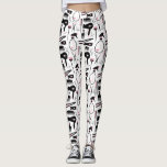 Legging Chic Retro Cor-de-rosa, Cabelo Preto<br><div class="desc">Pernas de cabelos estilistas em um design com retro chic com ferramentas de salão de cabelo em preto,  rosa e branco com pequenos corações fofos.</div>