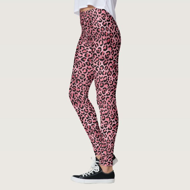 Legging Chic Tendência Preto Rosa Estampa de Leopardo (Esquerda)