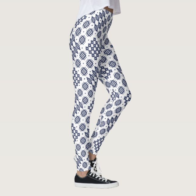 Legging Chic Welsh Faux Tapeçaria Marinho Azul em Branco (Direita)
