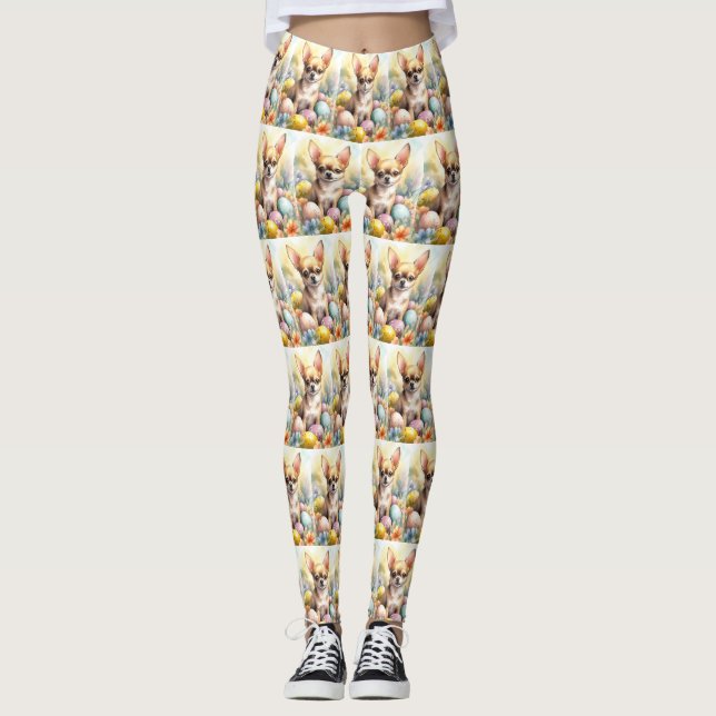 Legging Chihuahua com Ovos de Páscoa Feriado  (Frente)