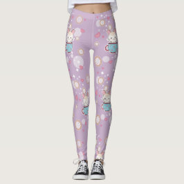 Legging Chinchila de Kawaii no Teacup com biscoitos e