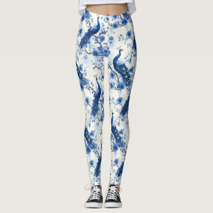 Legging Chinoiserie Blue Watercolor Peacock
