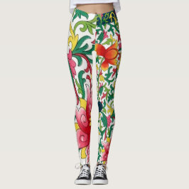Legging Chinoiserie Botânica do Jardim de Lótus Rosa