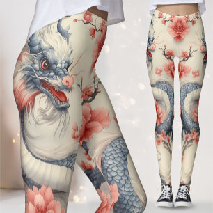 Legging Chinoiserie Lotus Dragão   Arte Azul e Rosa
